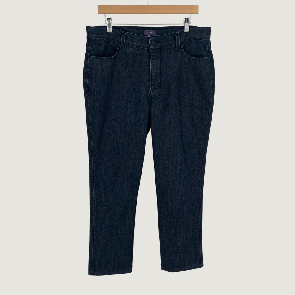 NYDJ Womens Lift Tuck Straight Leg Cropped Jeans Size 14W Dark Blue Denim USA